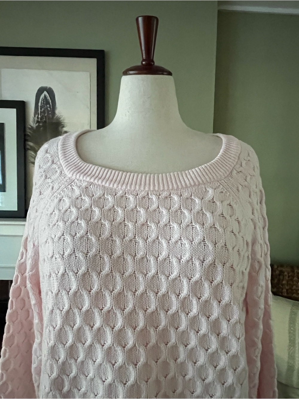 Blush Pink Honeycomb Knit Raglan Sweater - Size XXL - Picture 2 of 7